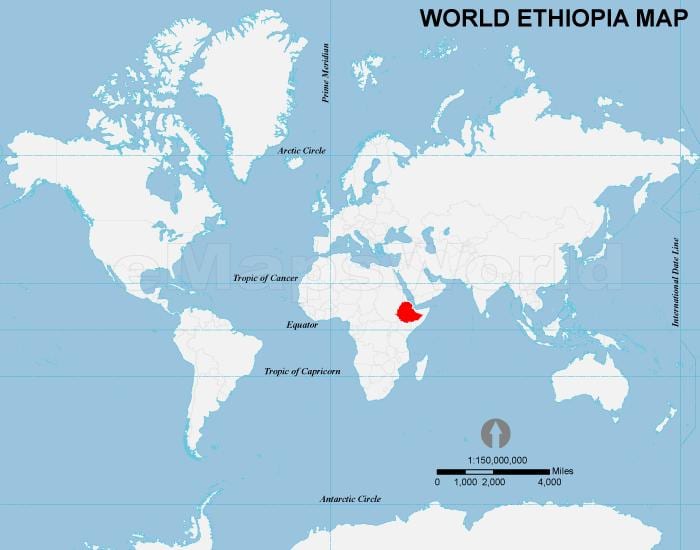 ramani ya Ethiopia eneo juu ya dunia