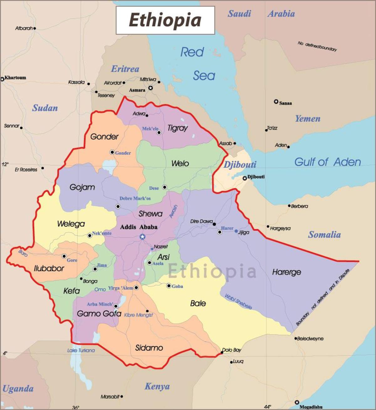 Ethiopia ramani na miji