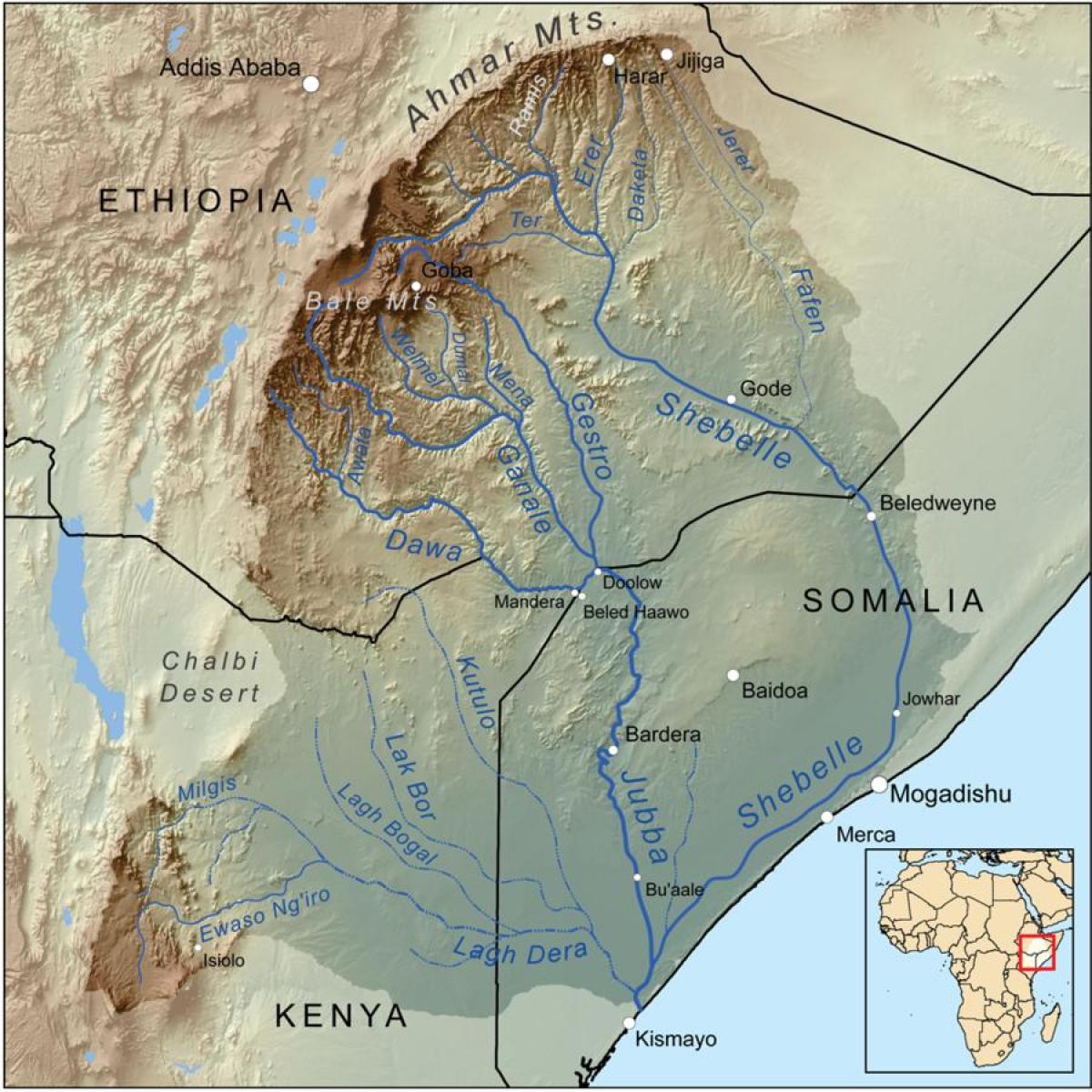 Ethiopia mabonde ya mto ramani