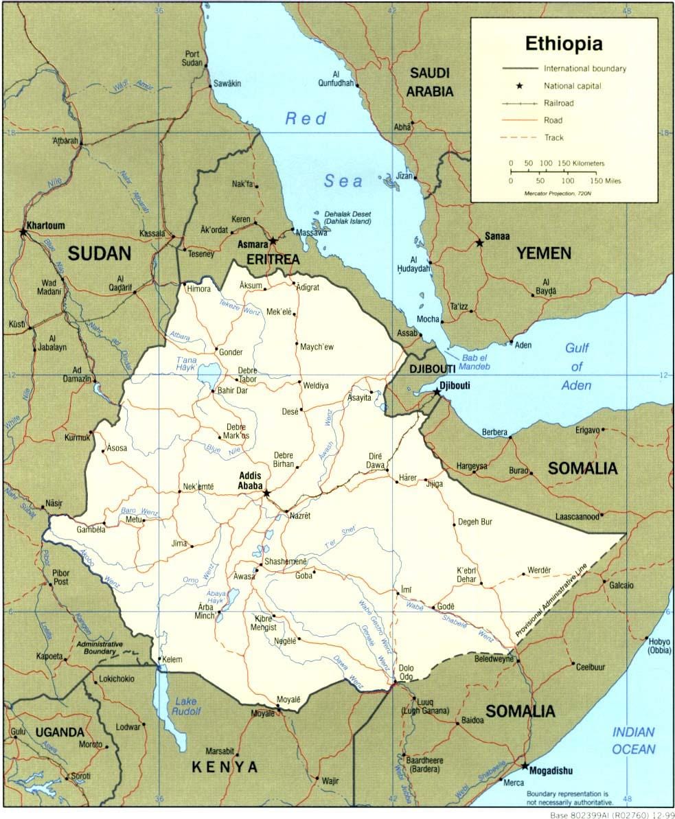 ramani ya Ethiopia na nchi jirani