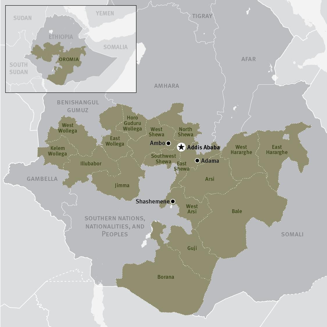 ramani ya oromia mkoa katika Ethiopia