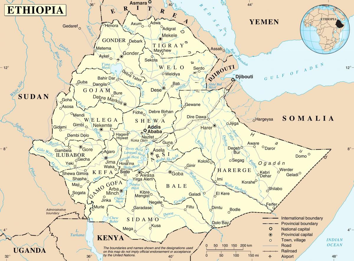 ramani ya kisiasa ya Ethiopia