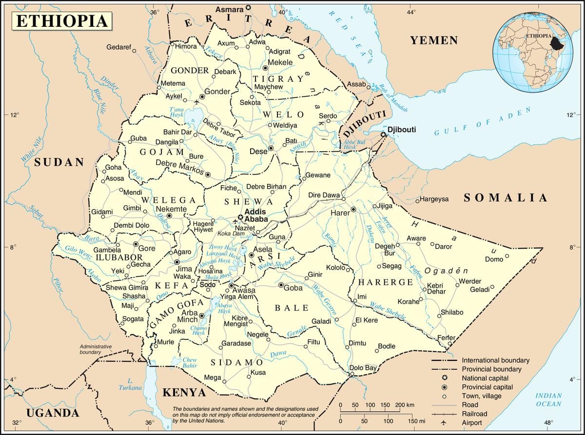 sasa ramani ya Ethiopia